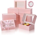 COTOPHER 10Pcs Cookie Boxes with Ribbons, 9x6x3 Inch Bakery Boxes with Window, Pink Treat Containers for Pastries, Chocolate Covered Strawberries, Dessert, Easter Candy, Muffins, Donuts