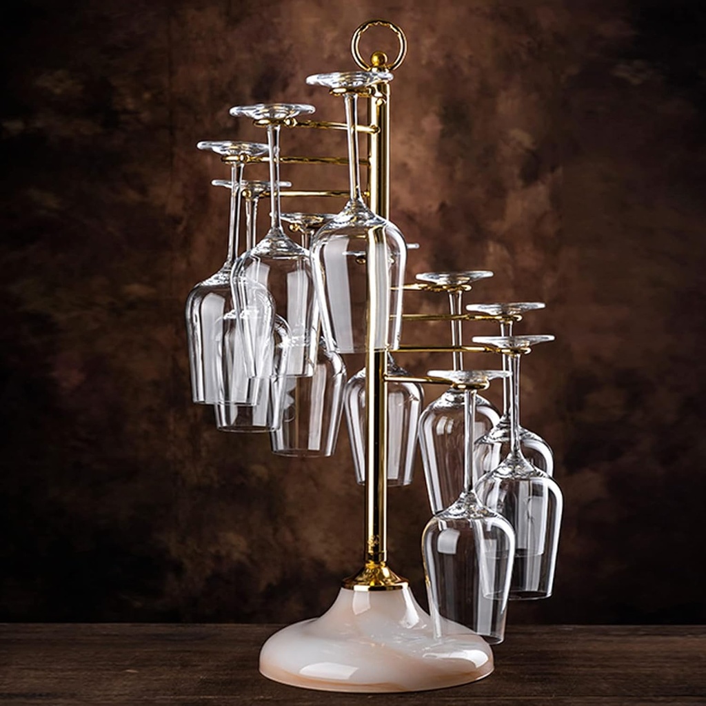 Wine Glass Hanging Rack Silver With 10 Hooks, Rotatable Metallic Iron Wine Glasses Hanger, Hanging Champagne Goblets Holders, For Wine Cellar, Bar, Countertop