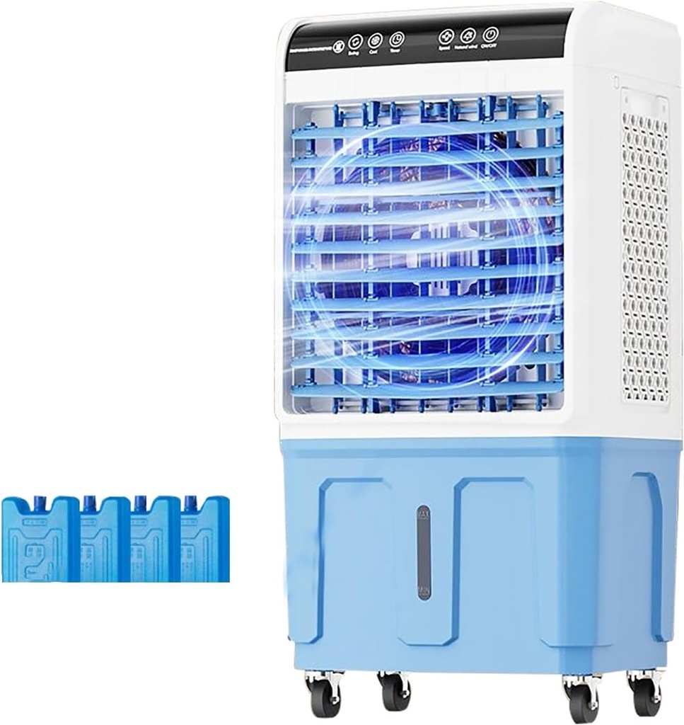 Portable Air Cooler Evaporative Swamp Cooler 80W Cooling Fan Humidifier with Remote Control - Ice Packs - LCD Display with 3 Speeds for Bedroom Home Office(38 x 13 x 17 in/98 x 34 x 44 cm)