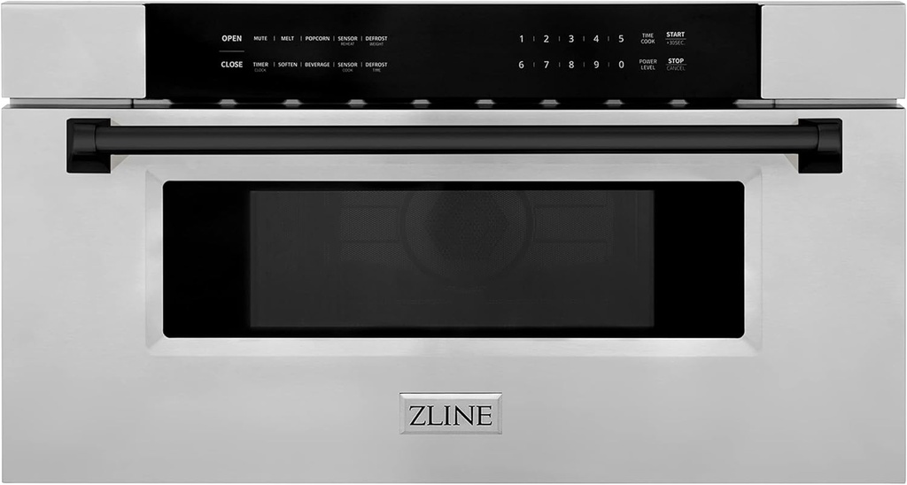 ZLINE Autograph Edition 30" 1.2 cu. ft. Built-In Microwave Drawer in Stainless Steel with Matte Black Accents