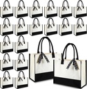 Saillong 20 Pcs Canvas Tote Bag Bulk Initial Women Gift 15.7 x 11.8 x 6.7 Inches Sublimation Personalized Blank Shopping Tote with Handle Grocery Bag for Wedding Bridesmaid, Birthday, White Black