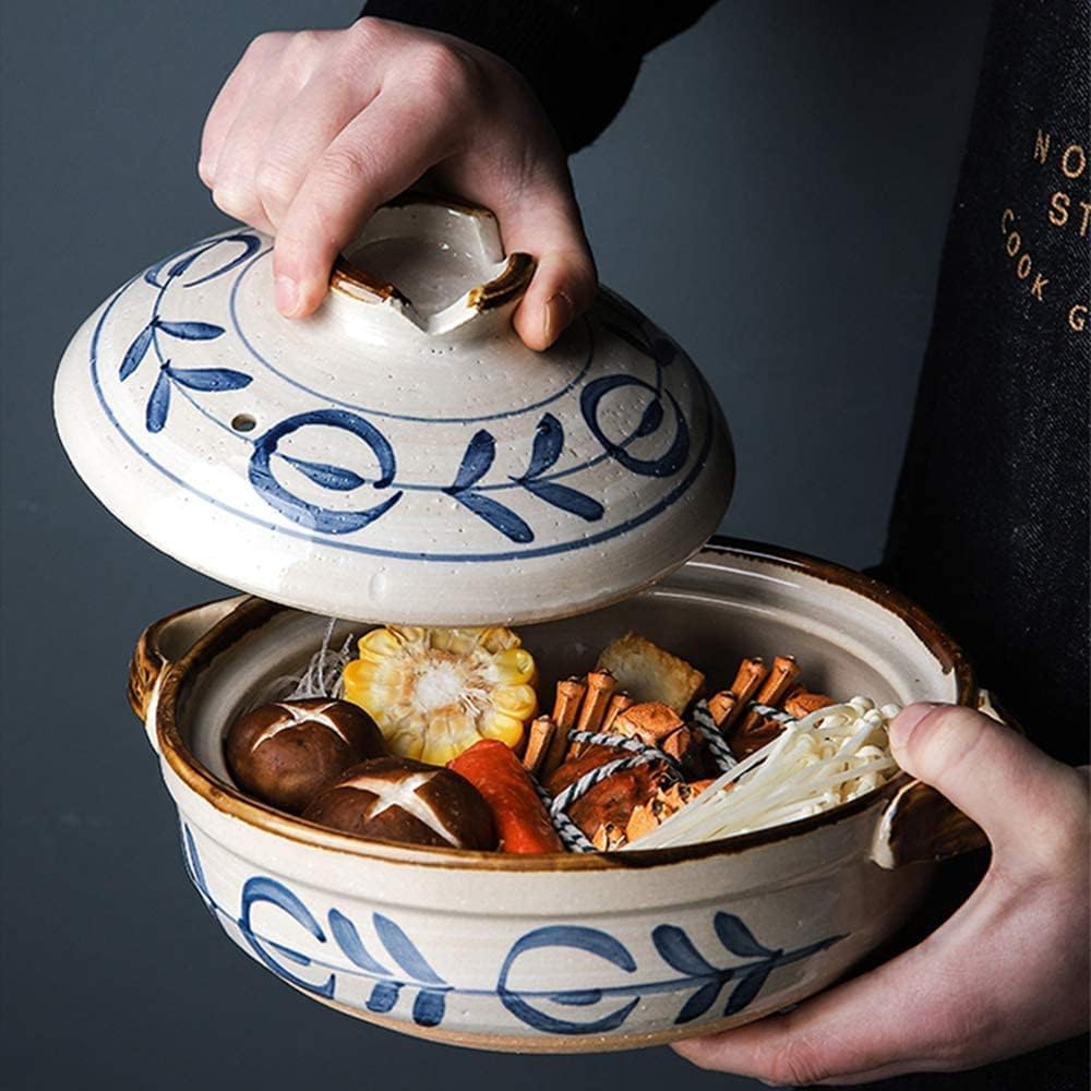 Ceramic Hot Pot Casserole,Bank Earthenware Clay Pot,Round Casserole Dish,Heat-resistant Soup Pot,Health Slow Cooker For (C 1.6L) (C 0.8L) (B 0.8L)