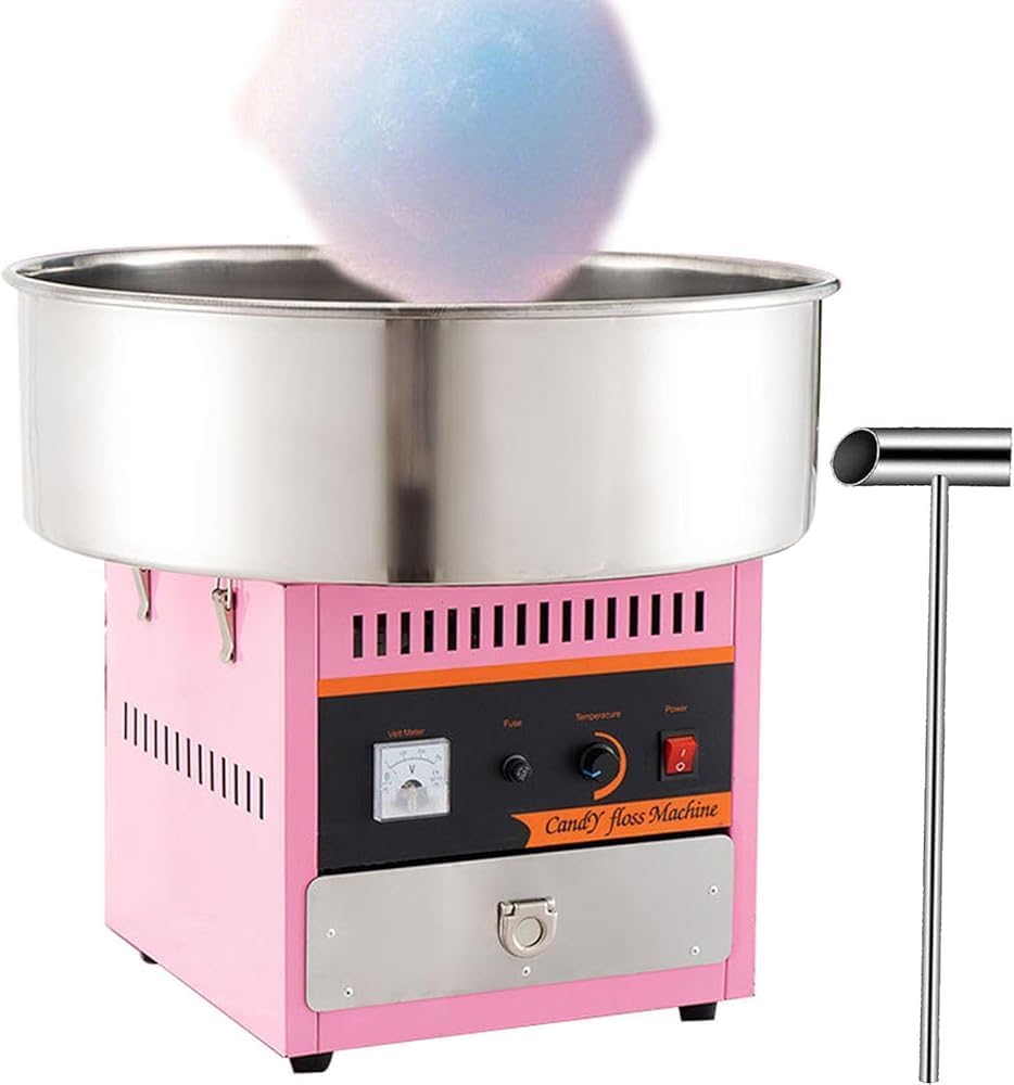 Commercial Candy Floss Machine – Stainless Steel Bowl with Sugar Scoop | Pink Cotton Candy Maker for Kids, Home, Birthdays, Parties & Carnivals