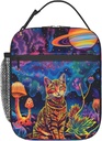 Cosmic Cat Lunch Box for Women Boys Girls Kids, Insulated Cooler Kitten & Planet Lunch Bag for School, Picnic, Office, Work, Travel, Portable Thermal Reusable Tote Polyester Lunch Bags