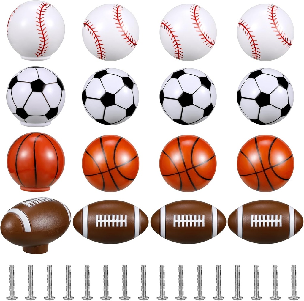 Menkxi 8 Pcs Sports Ball Dresser Knobs for Kids Baseball Basketball Dresser Drawer Knobs for Boys Football Soccer Sports Nursery Hardware Drawer Pulls Handles for Cabinet Party Decor (Classic Style)