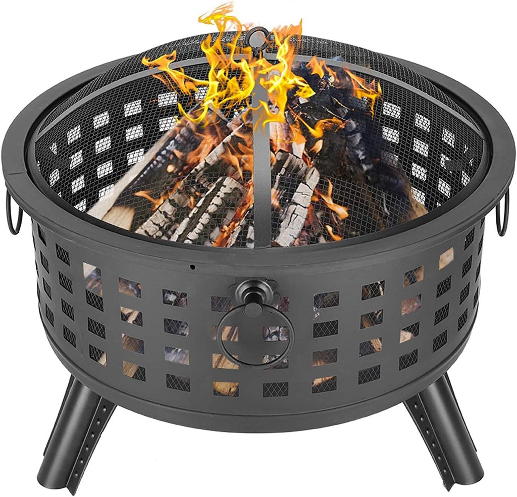 Outdoor Wood Burning Firepit,with Spark Screen Fireplace Poker Fire Pits,26-Inch BBQ Fire Bowl