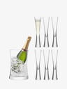 LSA International Moya Champagne Serving Ice Bucket and Flutes 6 oz, Set of 7, Luxury Elegant Curved Mouth Blown Glassware