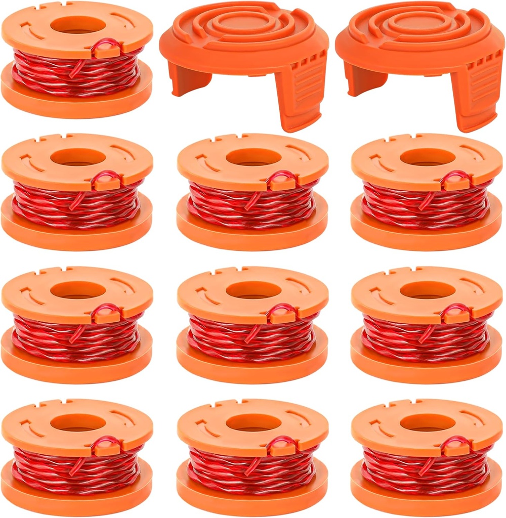 YMHB Trimmer Spool Line for Worx,12 Pack WA0010 Edger Spools Replacement for Worx, Trimmer Line Refills 0.065 inch for Worx, Suitable for Worx String Trimmers(10 Grass Trimmer Line, 2 Trimmer Cap)