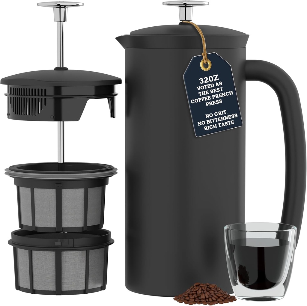ESPRO P7 French Press Stainless Steel 304 – Patented Double Walled Micro-Filter Insulated French Press Coffee Maker, Grit-Free Brew - Heat Resistant BPA Free Coffee Maker - Matte Black(18oz)