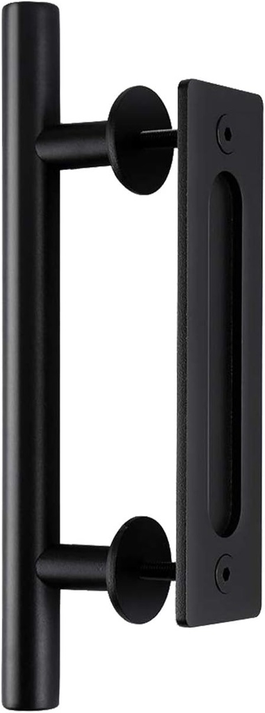 SEIDO Heavy Duty 12 Inches Pull and Flush Barn Door Handles Set, Large Rustic Two-Side Design, for Gates Garages Sheds Furniture, Black Powder Coated Finish, Round