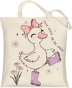 Silly Goose Canvas Tote Bag With Inner Pockets,Cute Reusable Bag for Lunch Grocery Shopping and Beach,Women Lady Canvas Cotton Tote,Birthday Gifts for Goose Lovers