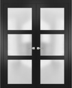 Sartodoors Lucia 2552 | Double Swing Interior French Doors with Glass with Frosted Glass, Solid Wood, Prehung, Hardware Included, 60x80, Black, Modern
