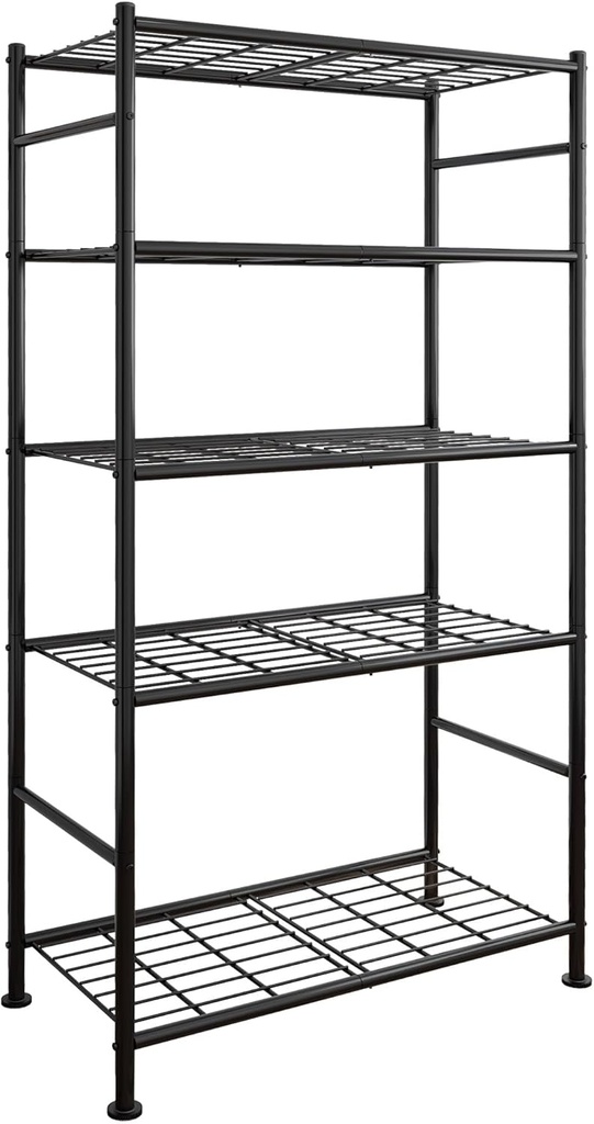 Storage Shelves - 5 Tier Shelf Organizer, Heavy Duty Garage Shelving Unit with Leveling Feet, Stable Metal Shelves Organizer for Pantry, Kitchen and Closet, 33.0" W x 12.6" D x 72.0" H, Black