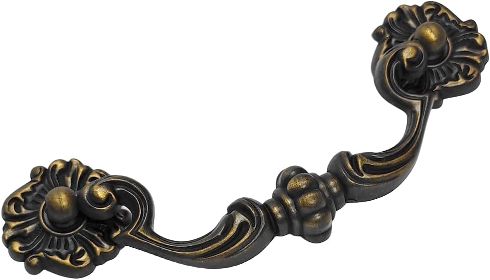 4-Pack 4.5" C-C Bail Drawer Pull Drop Dresser Pull Antique Brass Swing Drawer Handle Vintage Style 4 1/2" 115 mm Centers (4,Antique Brass)