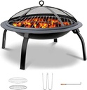 Outdoor Fire Pits for Garden Large, BBQ Fire Pit Table with Uprights Rotisserie, 3 In 1 Metal Firepit Ice Pit Patio Heater for Camping Barbecue Outside (22in fire pit)