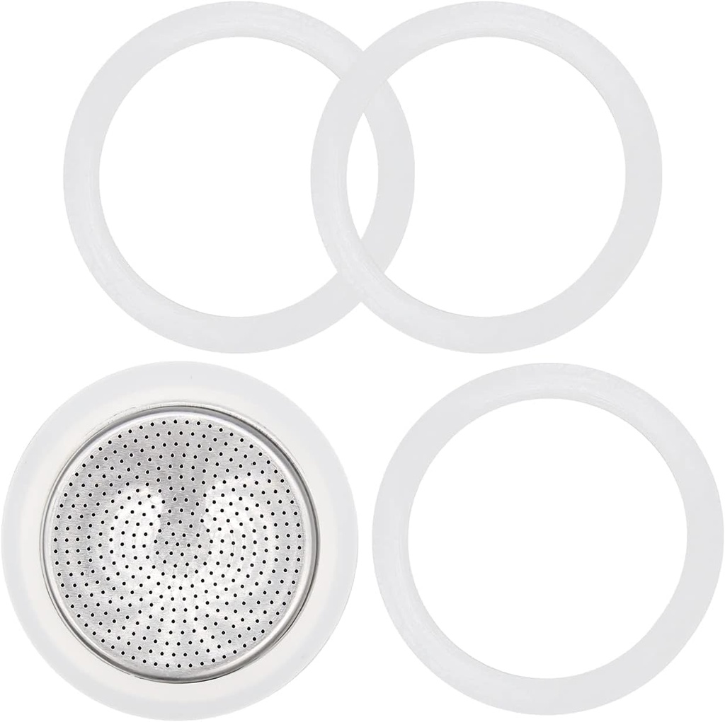 6 Cups Coffee Gasket for Bialetti Moka Aluminium Stove Top Coffee Maker Pots Express - 4 Gasket and 1 Stainless Filter (5pc)