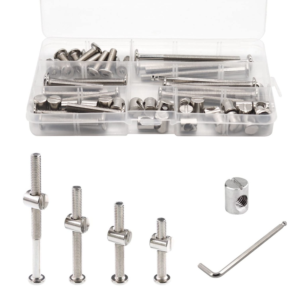 Crib Screws Bolts Hardware Replacement Kit, 28 Set M6x20/40/60/80mm Hex Bolts & M6x12mm Barrel Nuts with Wrench - Verify Size Compatibility Before Purchase