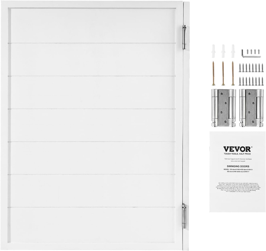 VEVOR Saloon Swinging Doors, 32" W x 42" H Single Swinging Cafe Interior Doors, Square Design Premium Pine Wood, with Hinges & Hardware Kit, Easy to Install, for Hallway Kitchen Bar Pub Entrance White