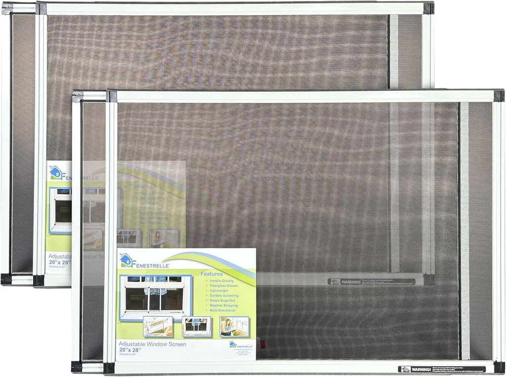 Fenestrelle Expandable Window Screen – 20″ H × 28″–54″ W Horizontal, 2‑Way Adjustable Window Screen with Flame Resistant Fiberglass Mesh, Pack of 2