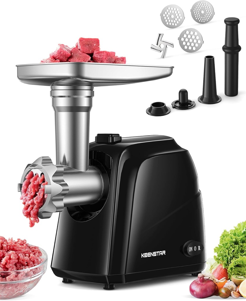 Electric Meat Grinder, Sausage Stuffer Maker 450W(3000W Max) Food Grinder with Stainless Steel Blade & 3 Plates, Sausage Stuffer Tubes & Kubbe Kit, Heavy Duty Meat Mincer Machine for Home Kitchen Use