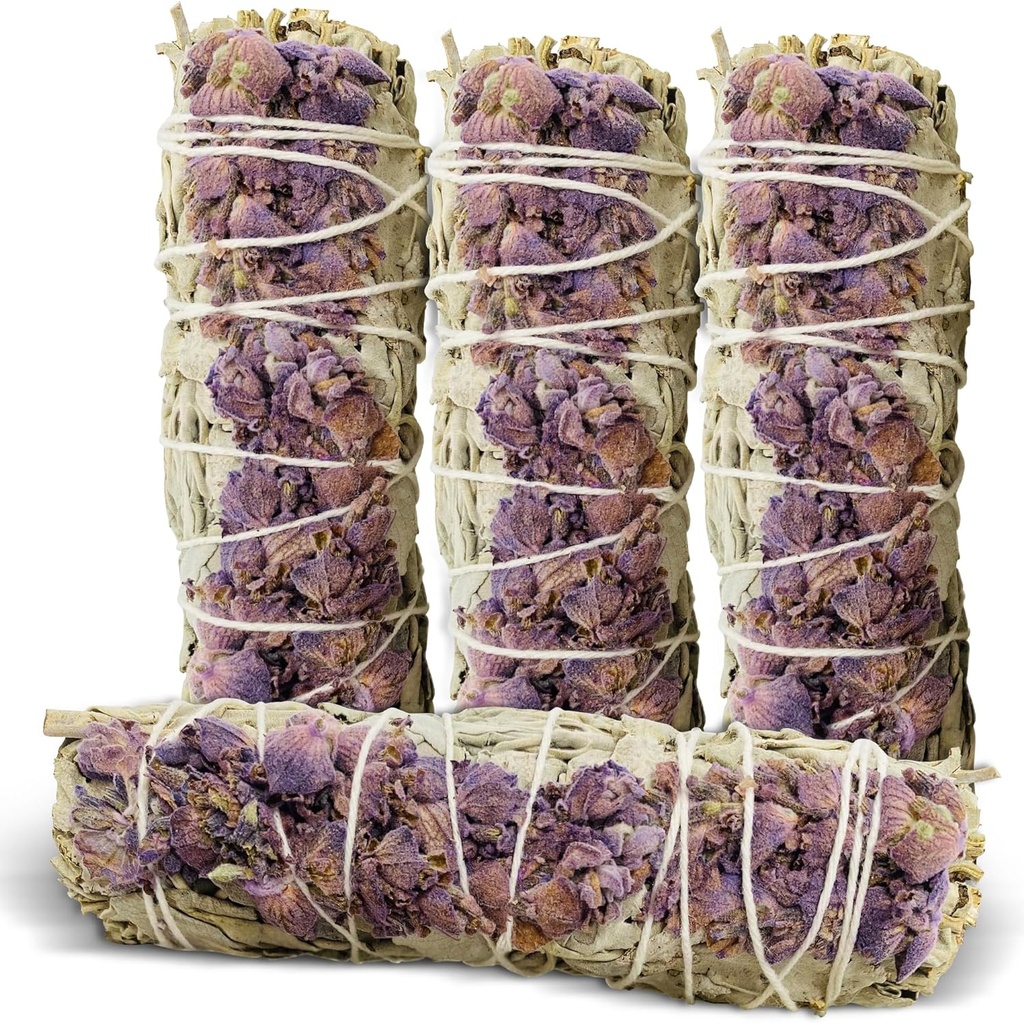 Lavender with White Sage - Bholi Sage Plus Sage Incense Sticks for Cleansing Negative Energy, Sage Sticks for House Cleansing - Lavender with White Sage Smudge Sticks Pack of 4