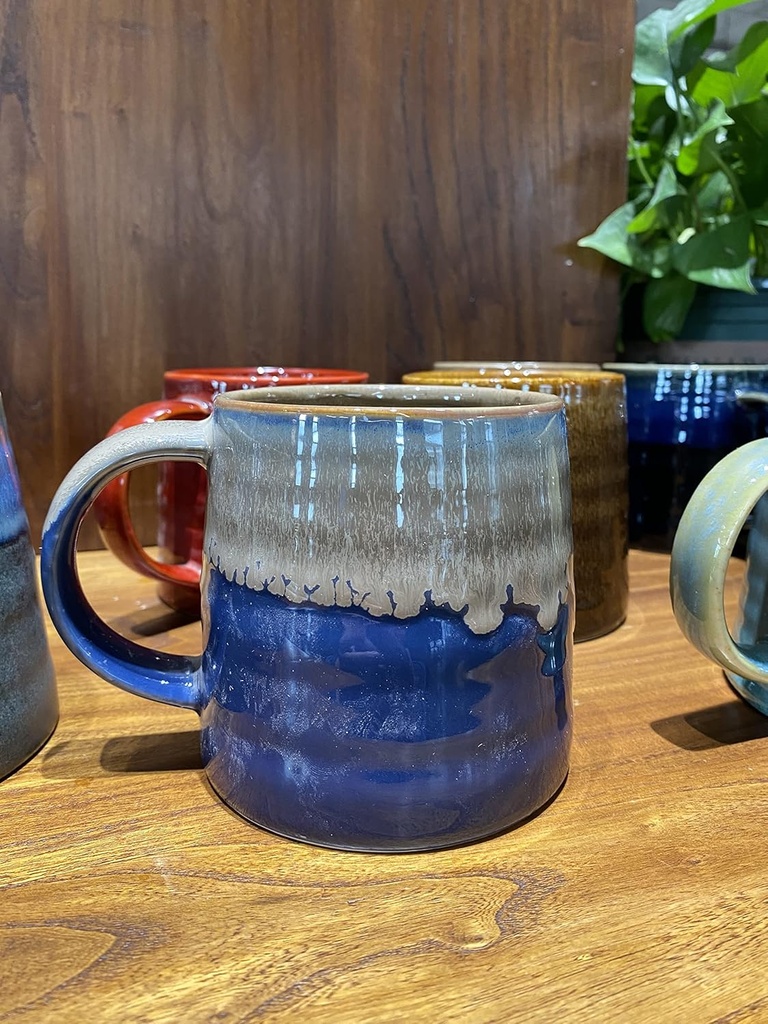 LUXU Ceramic Coffee Mugs(Handmade-1Pcs),Large Porcelain Coffee Tea Cups,15oz Porcelain Latte Mug,Iced Coffee Glasses,Ideal for Hot Chocolate,Cocoa-Starry Blue