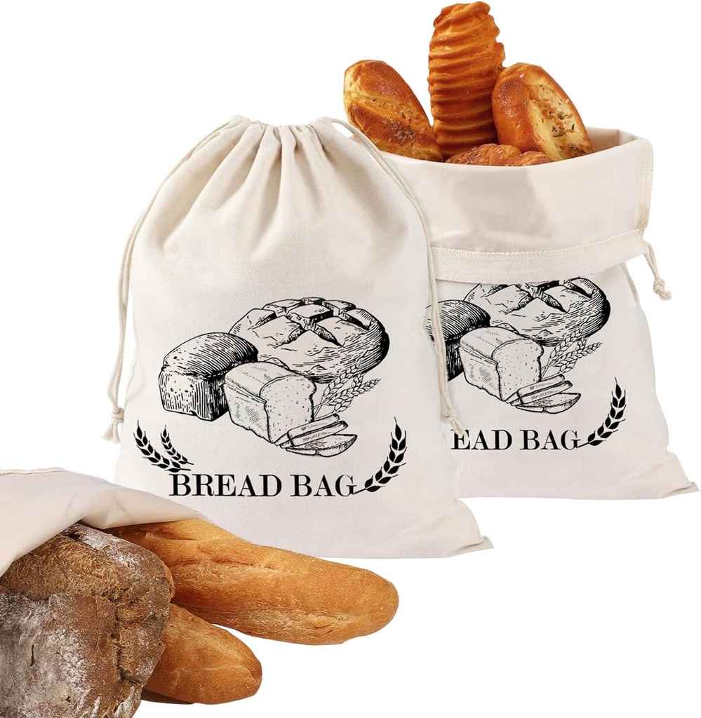 2 Pack Linen Bread Bags for Homemade Sourdough Breads with TPU Lining,Reusable Bread Bags for Homemade, the Perfect Baking Accessories