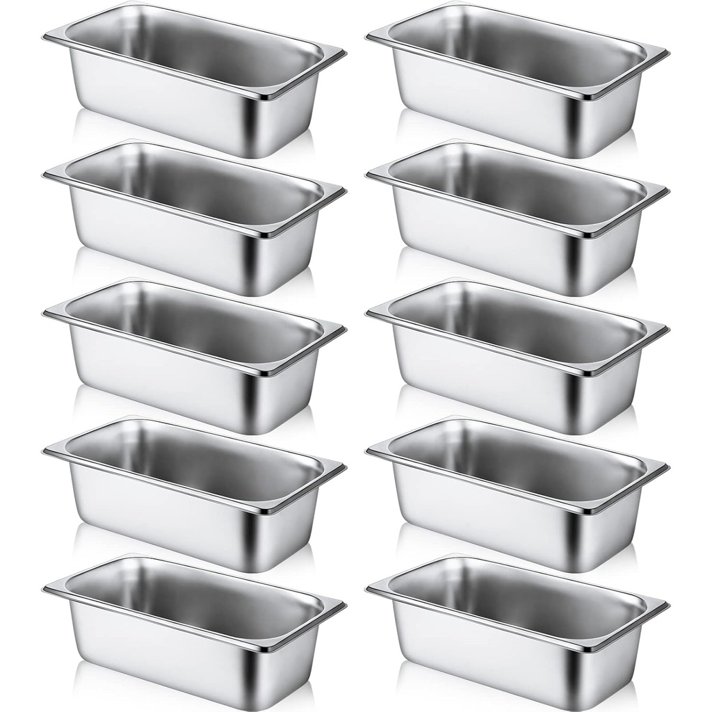 10 Pack Hotel Pans Stainless Steel Steam Table Pan 1/3 Size, 0.8 mm Thick Anti Jam Warming Pans for Food Warmer Restaurant Catering Supplies, 12.8 x 6.9 Inch(4 Inch Deep,Standard)