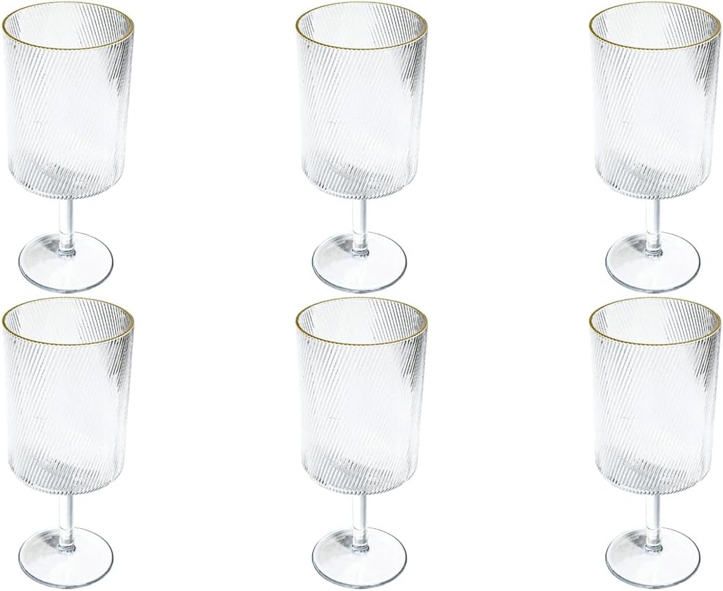 Stax Optic Twist Premium Acrylic Drinkware Indoor/Outdoor, Goblet, Clear with Gold Rim, 21.6oz, Set of 6