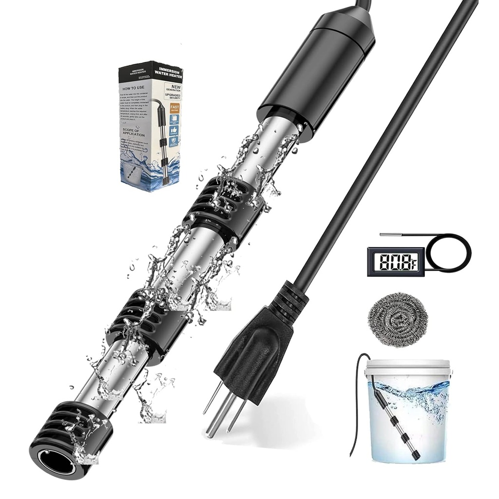 HASTER 2000W Immersion Water Heater with Silicone Protection,Anti-Scalding Bucket Heater with LCD Therometer,Portable Submersible Bathtub Heater,Pool Heater for Above Ground Pool,Water Trough Heater