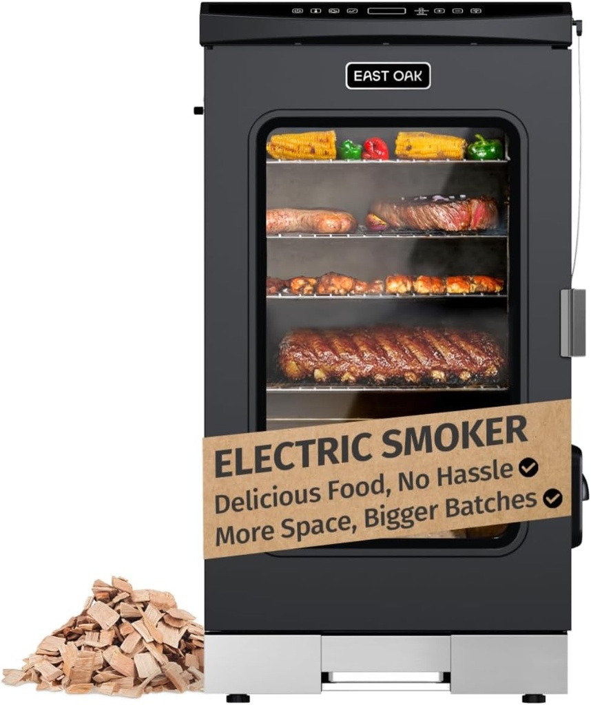 EAST OAK 30" Electric Smoker for Outdoors | Built-in Meat Probe & Up to 6× Longer Smokes on a Single Load | Side Chip Loader for Uninterrupted Smoking | Bigger Batches with 725 sq in Cooking Area