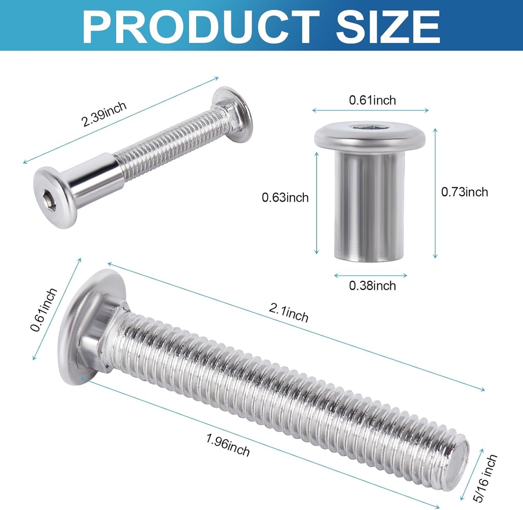 6 Pcs Trailer Hasp Bolt Kit for Trailer Cam Action Hasp, Trailer Hasp Bolt Kit, 2 in Stainless Steel Trailer Hasp Bolt for Cam Bar Lock