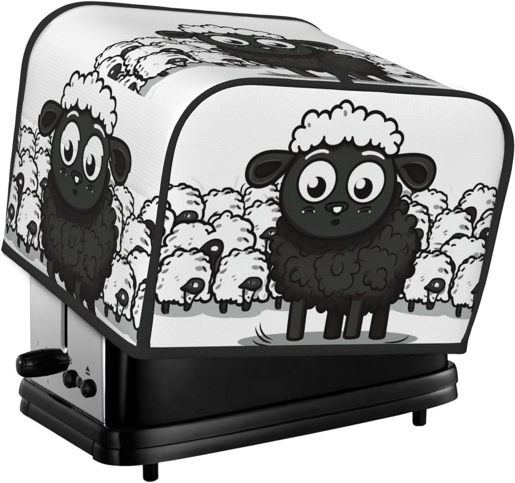 4 Slice Toaster Cover with Pocket Universal Size Toasters Dusts Covers Cartoon Black White Sheep Bread Machine Cover & Protection Bread Machine Protector Small Kitchen Appliance Covers