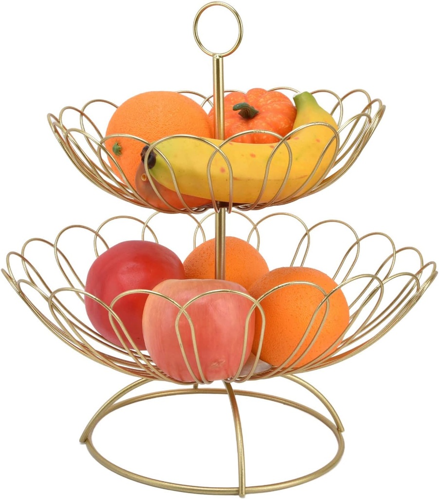 Fruit Bowl For Kitchen Counter, Fruit Basket 2 Tier Iron Fruit Bowl Modern Nordic Detachable with Large Space Fruit Basket For Kitchen Counter For Weddings, Birthday Parties,