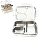 Stainless Steel Bento Box | Leakproof 3 Compartment Stainless Steel Lunch Box - 27 oz - Ideal for Picnic, Office & Outdoor - Dishwasher Safe (Soft White)