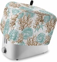 Green Coastal Seashells Toaster Cover 4 Slice, Kitchen Appliance Covers with Pocket & Loop, Nautical Brown Coral Starfish Polyester Bread Machine Covers Dust & Fingerprint Protection