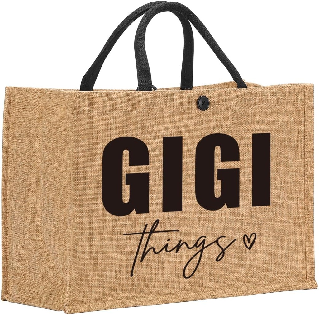 Gigi Things Tote Bag, Gigi Gift Christmas Mother's Day Birthday Retirement Appreciation Thank You Gifts for Grandma Grandmother, Linen Foldable Reusable Grocery Bags With Handles