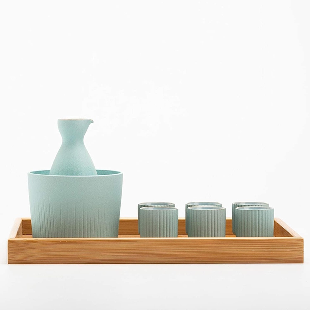 Sake Set and Cups with Warmer, Traditional Porcelain Japanese Pottery Hot Saki Drink Set Kit, Include Warming Bowl, Sake Bottle, Sake Cups,Blue,with Tray (Blue with Tray)