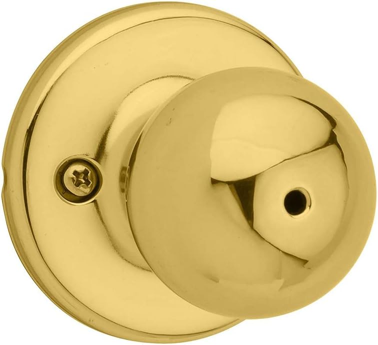 Kwikset Polo Interior Privacy Door Knob with Lock, Door Handle For Bathroom and Bedroom, Polished Brass Keyless Turn Lock Doorknob