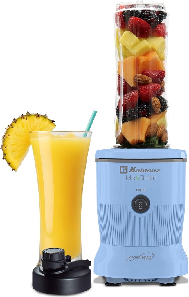 Mix&Shake Blender, 20 oz Portable Blender, 600W Motor, Pulse, ON/OFF Functions, Stainless Steel Blades, Shakes, Sauces, Smoothie Maker, (1) 20 oz To-Go Bottle, Blue, MSKM-600 A