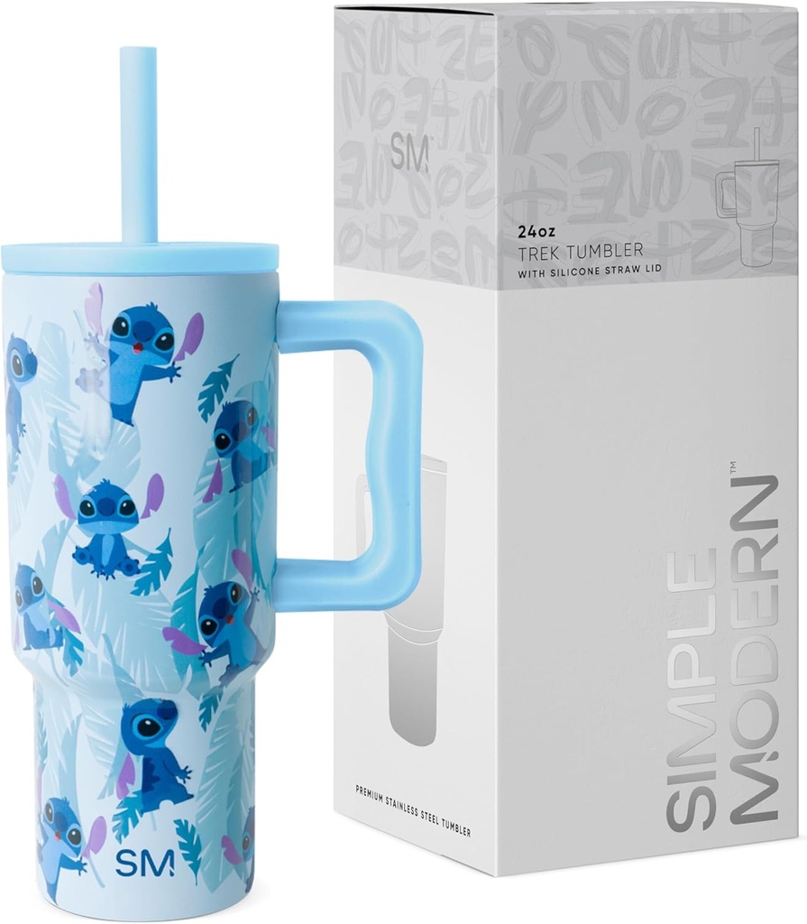 Simple Modern Disney Kids 24 oz Tumbler with Handle and Silicone Straw Lid | Spill Proof and Leak Resistant | Stainless Steel Bottle | Gift for Kids Boys Girls | Trek Collection | Tropical Stitch