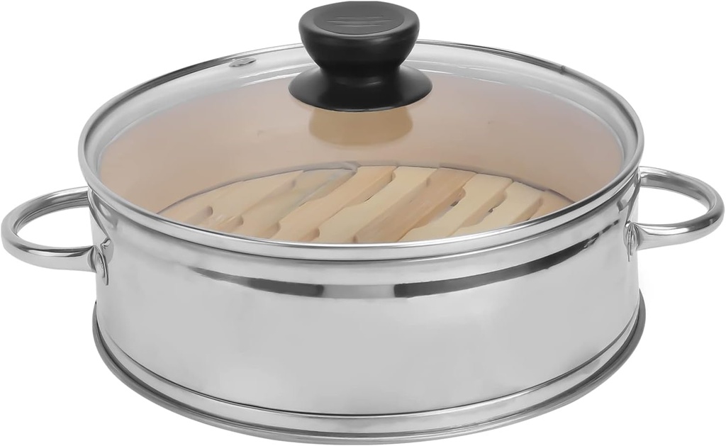 Food Steamer Basket Bamboo Stainless Steel Steamer Pot Lid Reusable for Chinese Steam Food Safe Easy to Clean
