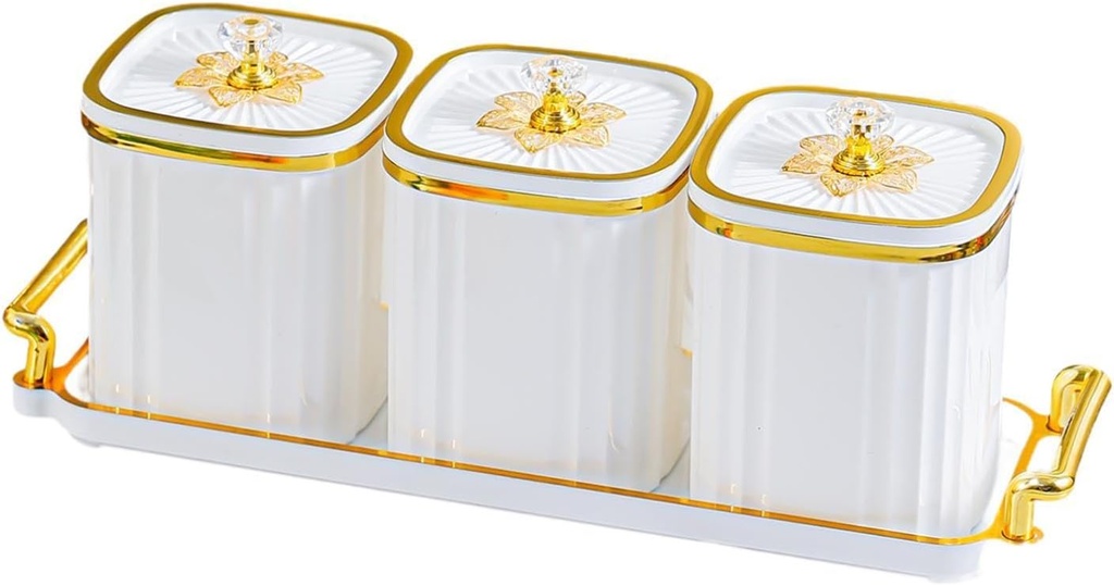 Divided Serving Platter Condiment Spice Jars with Lids Nuts Tray Seasoning Box Set Condiment Canisters for Cookies Nut Home, White