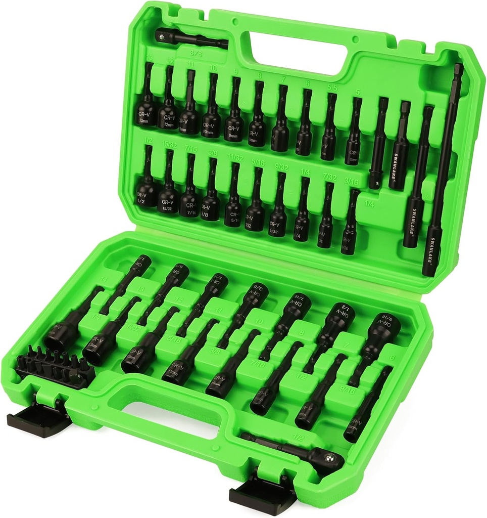 55-Piece Magnetic Nut Driver Set, Metric & SAE 1/4" Hex Shank, Impact Socket Adapters, Snappy Driver Bits, Drill Bit Extension, 14PCS Screwdriver Bit Set