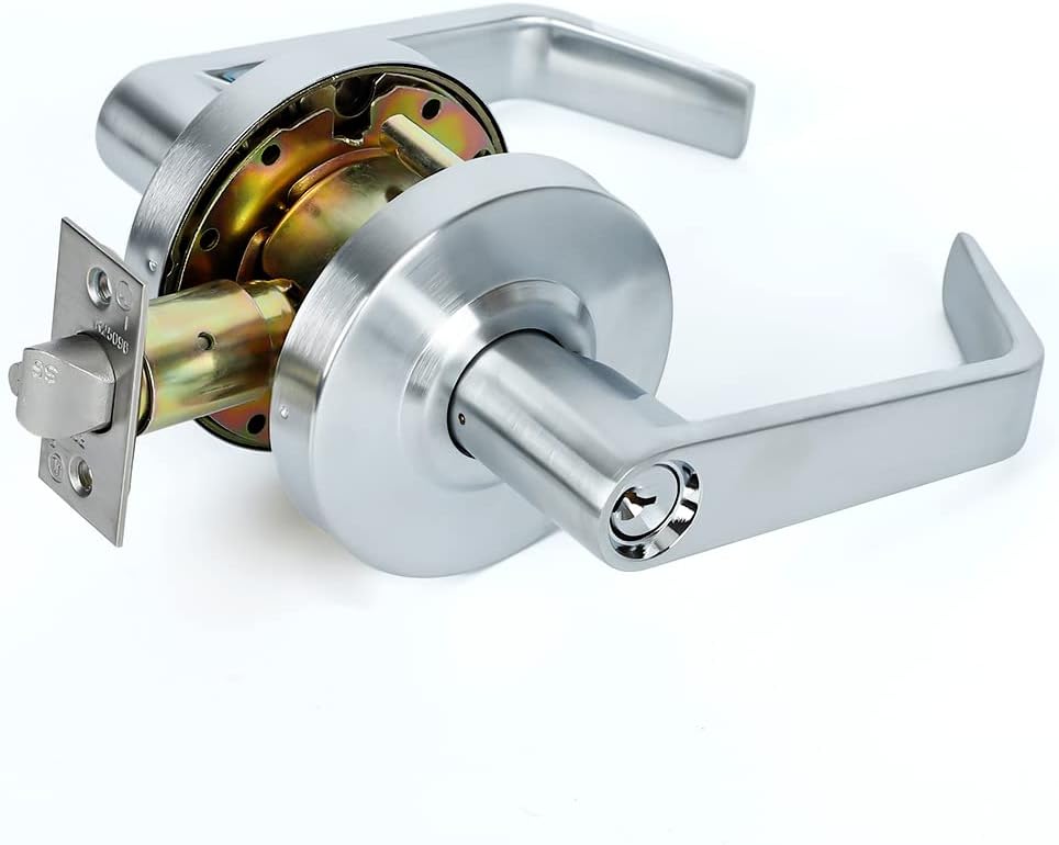 Ansi Grade 2 Commercial Heavy Duty Storeroom Door Lever Lockset, UL 3 Hour Fire Rated ADA, Satin Chrome Finish
