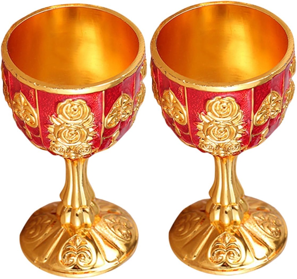 Mikinona 2Pcs Antique Wine Goblets European Style Liquor Cups Lightweight Vintage Drinkware for Whiskey Cocktails and Classic Design for Home and Parties