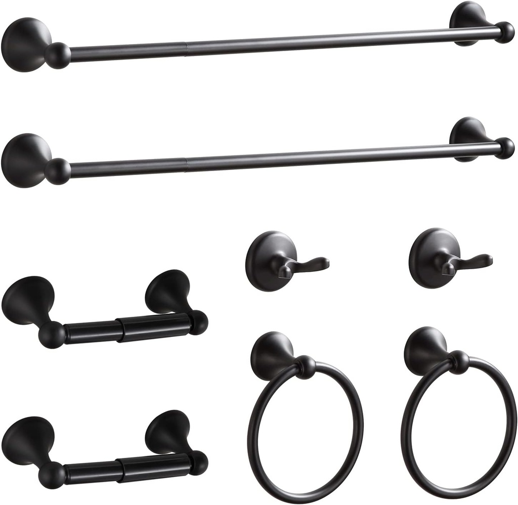 BGL Bathroom Hardware Set Matte Black Adjustable Expandable Bath Towel Bars Bathroom Accessory Set Towel Racks 8-Pieces Wall Mount