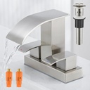 J-HVA Waterfall Bathroom Sink Faucet with 9/16"to 9/16" Under Sink Hose Sediment Water Filters (1 Pair ) - 4 Inch 2 Handles Faucet Lavatory Faucet Vanity Basin Faucets with Pop Up Drain & Supply Lines