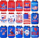 4th of July Decorations Red White Blue Decorations 16 PCs Can Cooler Sleeves for Independence Day Accessories, Collapsible Insulation Cover for Patriotic Party Supplies Memorial Day Decorations