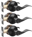 Probrico (3 Pack Privacy Door Lever,Locking Black Door Handle Set for Bathroom & Bedroom Doors,Keyless Interior Door Handle Black Finish Wave Door Lock, Reversible Right & Left Side Handed